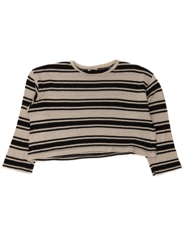 Zara Γυναικεία Crop Oversized τοπ μακρυμάνικο UK 16 μεγάλα μαύρα ριγέ