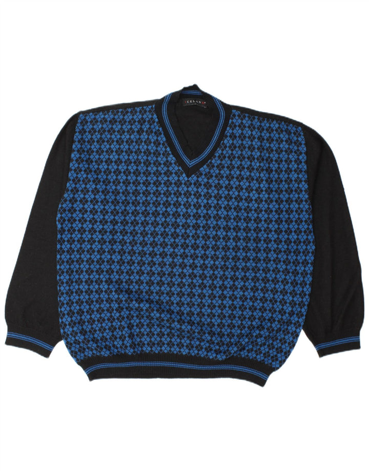 Ανδρικό πουλόβερ με λαιμόκοψη Iceland XL μπλε Argyle/Diamond Wool
