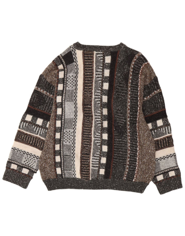 VINTAGE Ανδρικό πουλόβερ με λαιμόκοψη UK 44 XL πολύχρωμο ριγέ