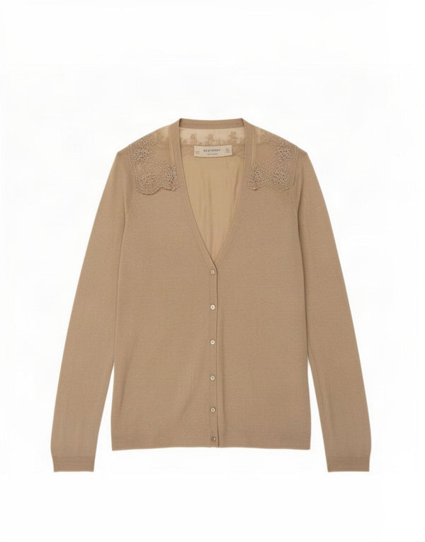 Zara Γυναικεία Ζακέτα UK 10 Small Beige Floral Rayon