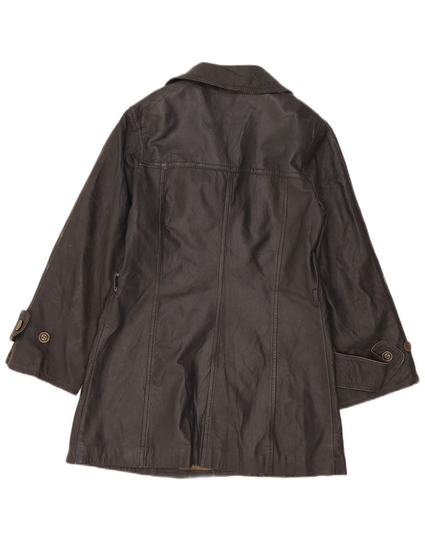 Vintage γυναικείο δερμάτινο μπουφάν με διπλό στήθος UK 8 Small Grey Leather