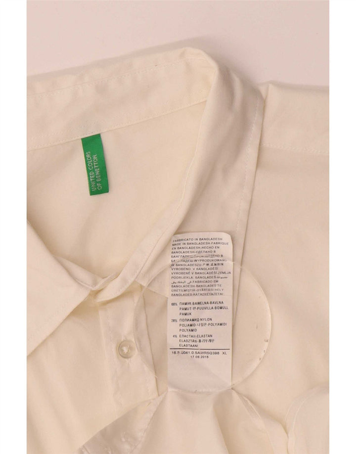 Ανδρικό πουκάμισο Benetton XL Λευκό βαμβακερό