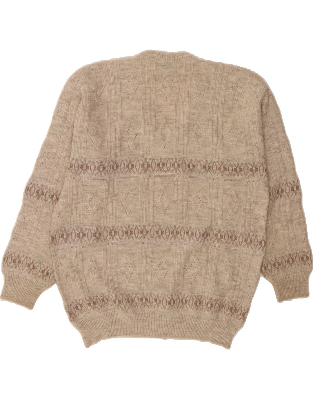 VINTAGE Mens V-Neck Jumper Sweater Medium Beige Argyle/Diamond Acrylic Vintage Vintage and Second-Hand Vintage from Messina Hembry 
