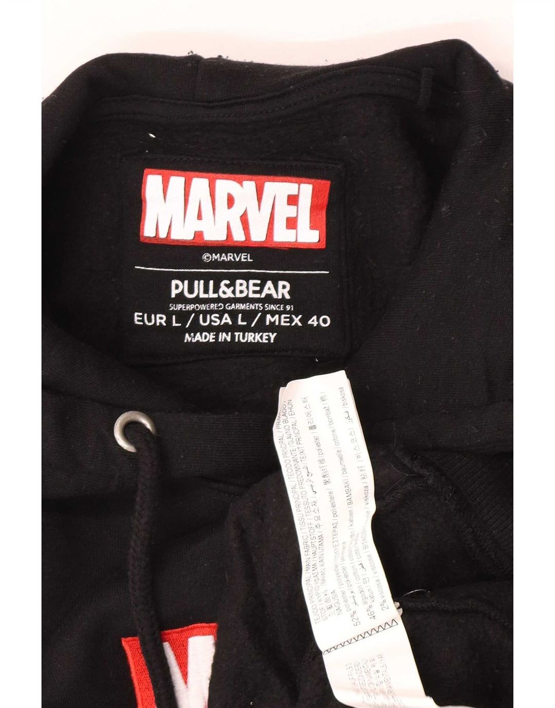 Pull & Bear Mens Marvel Graphic Hoodie Jumper Μεγάλος Μαύρος Πολυεστέρας