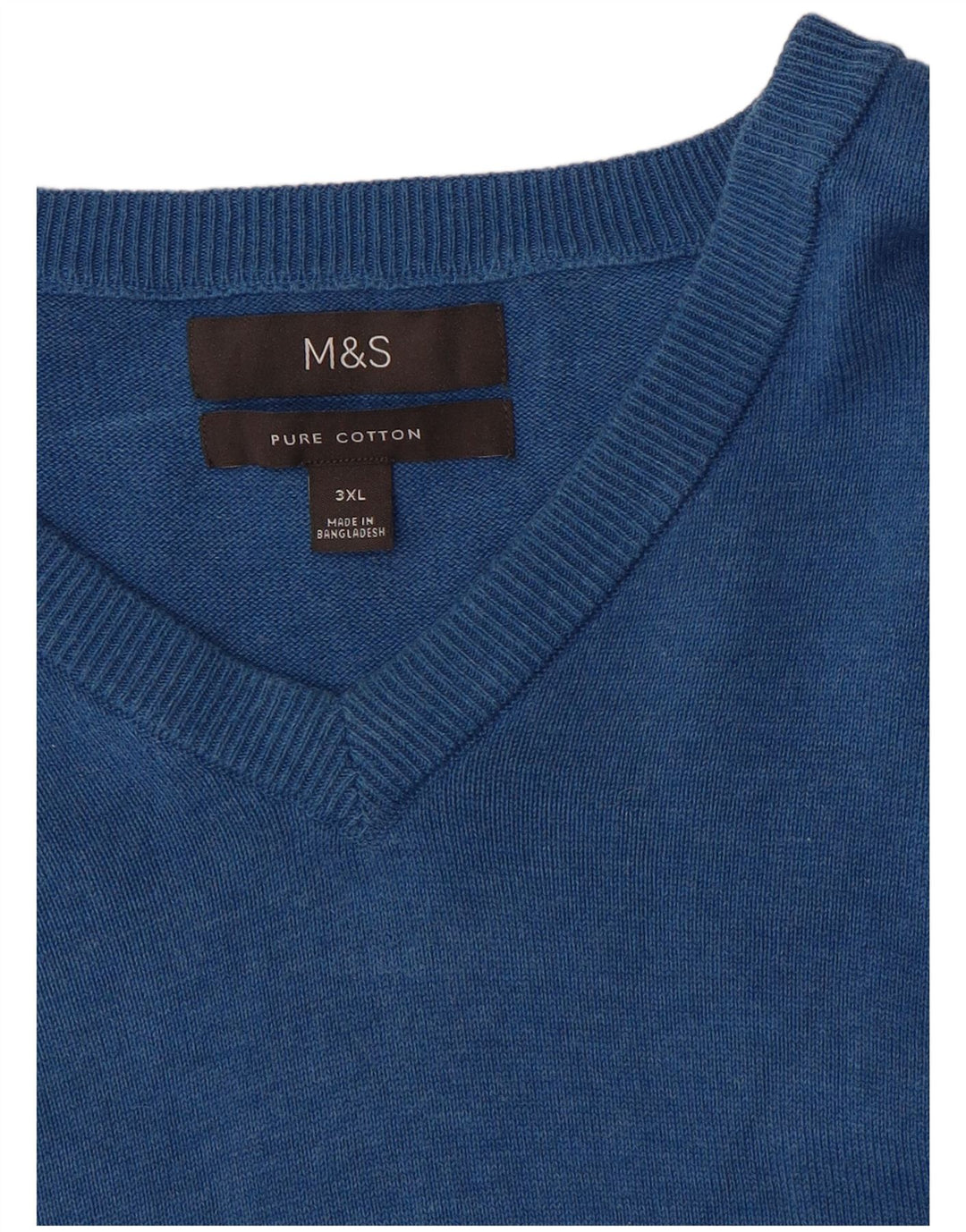 Marks & Spencer Ανδρικό πουλόβερ με λαιμόκοψη 3XL μπλε βαμβακερό