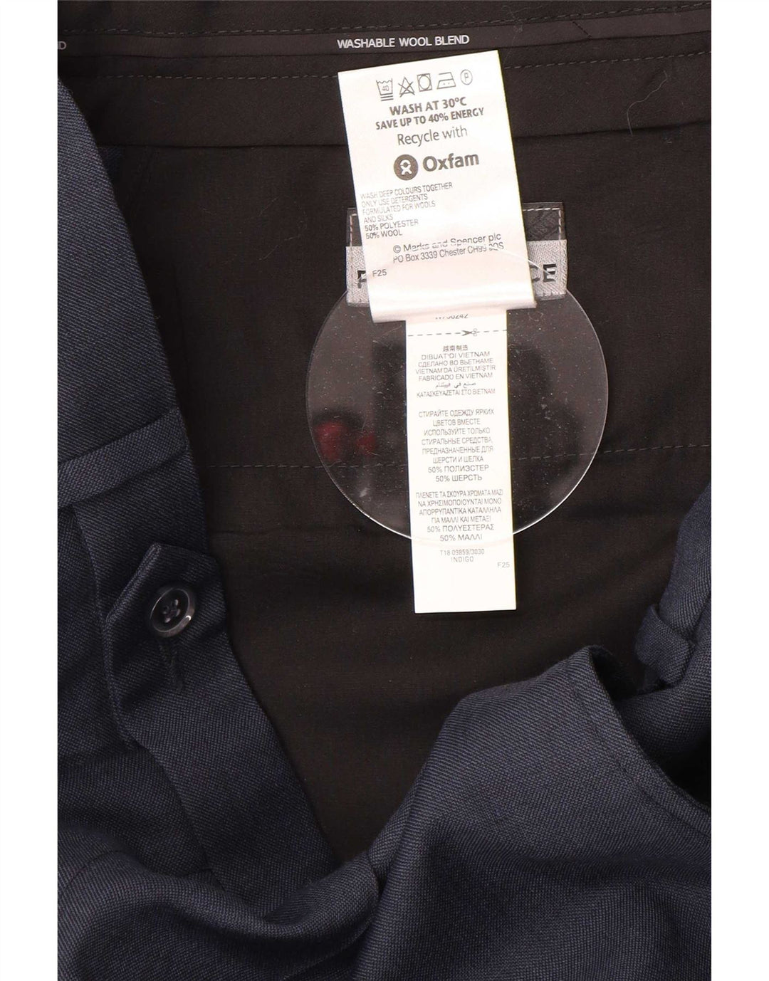 Marks & Spencer Ανδρικό παντελόνι με καρφίτσα W32 L31 Navy Blue Polyester