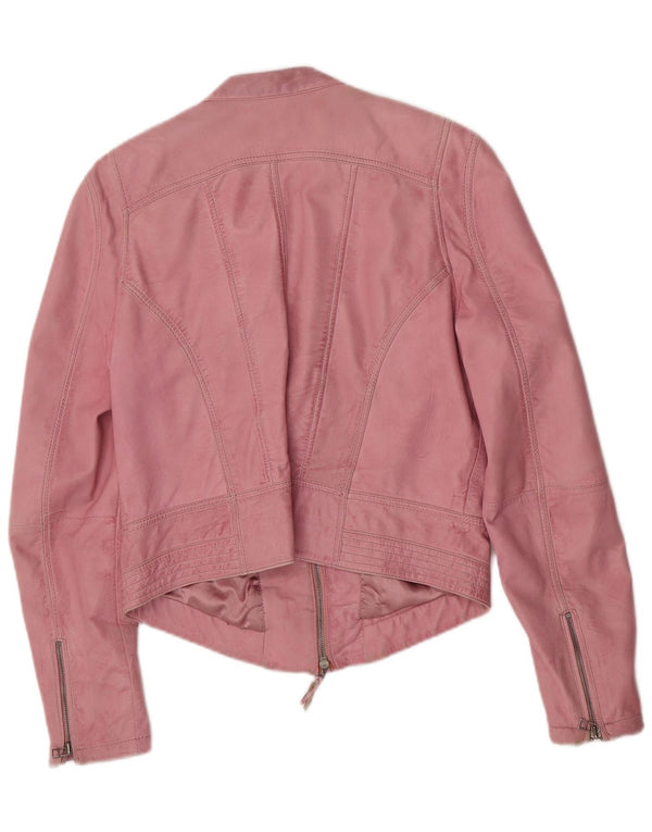 Zucchero Γυναικείο Biker Δερμάτινο Μπουφάν UK 16 Large Pink Leather