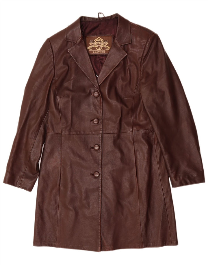 Alfa Γυναικείο Δερμάτινο Παλτό UK 10 Small Burgundy Leather
