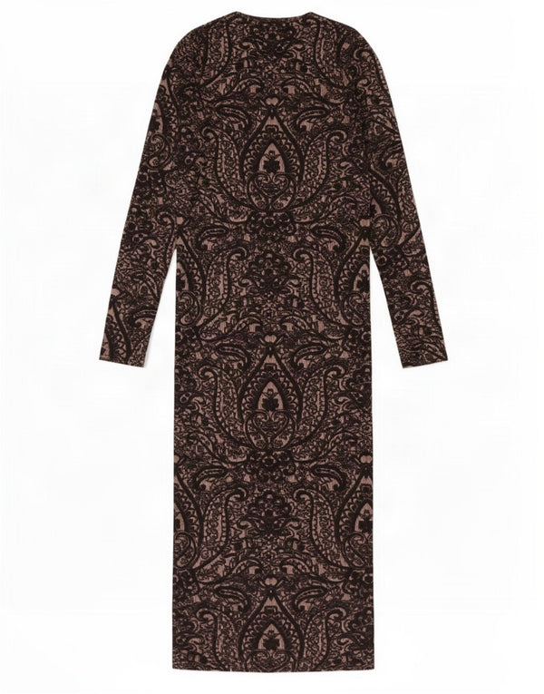 Topshop Womens Long Sleeve Bodycon Dress UK 10 Small Brown Paisley