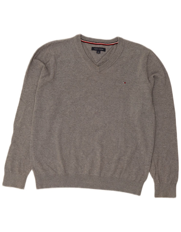 Tommy Hilfiger Ανδρικό πουλόβερ με λαιμόκοψη με λαιμόκοψη σε μεγάλο βαμβακερό γκρι