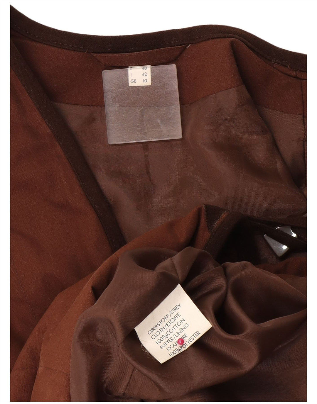 Vintage Γυναικείο Oversized Gilet UK 10 Small Brown Βαμβακερό