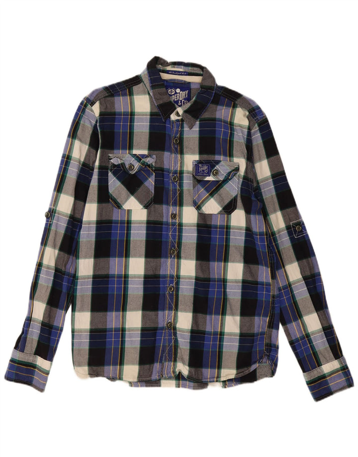 Ανδρικό φανελένιο πουκάμισο SUPERDRY XL Navy Blue Check Cotton