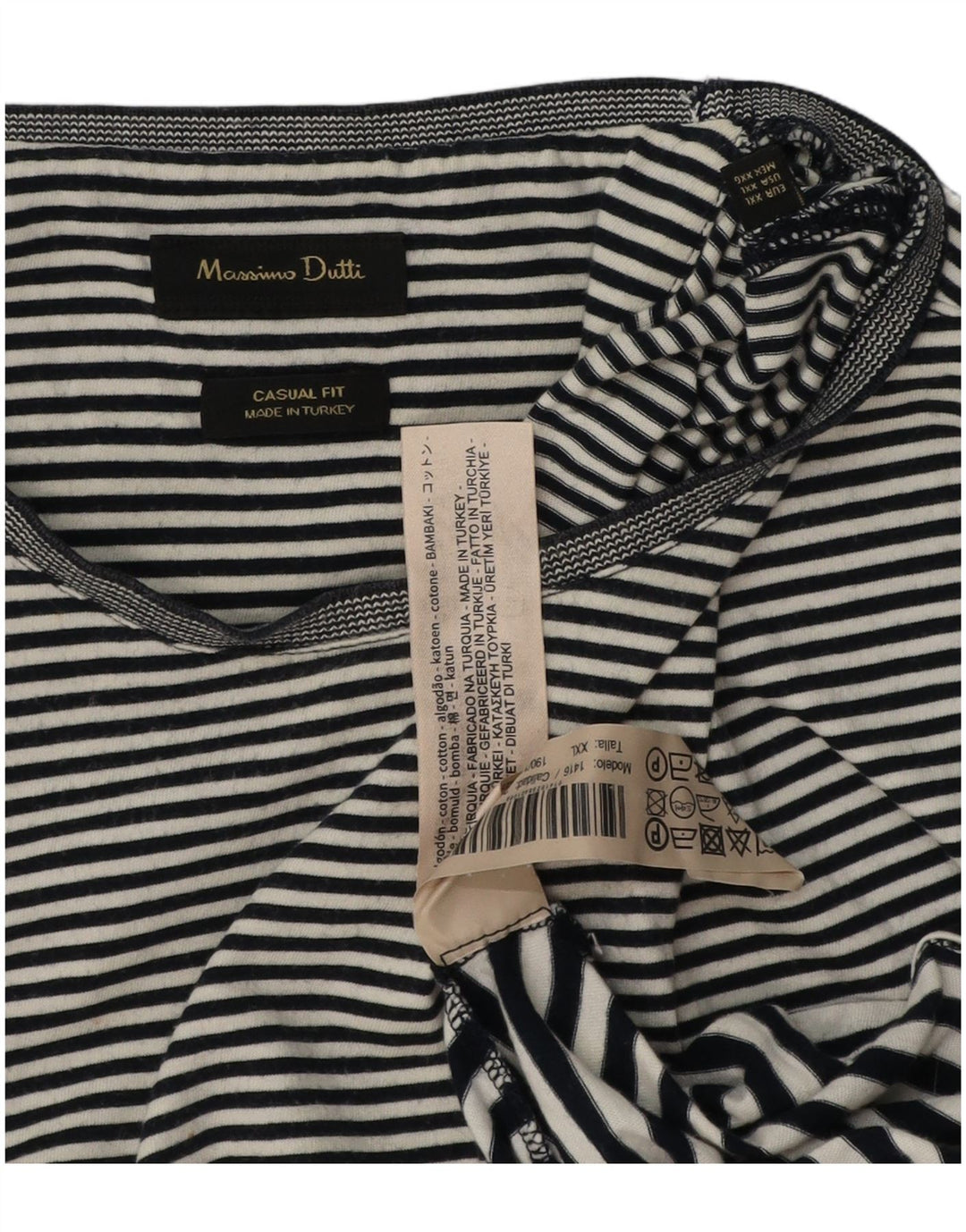 MASSIMO DUTTI Γυναικείο T-Shirt Casual Fit Top UK 20 2XL Μαύρο ριγέ βαμβακερό