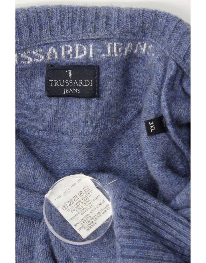 Ανδρικό πουλόβερ Trussardi Jeans με φερμουάρ 3XL μπλε μαλλί