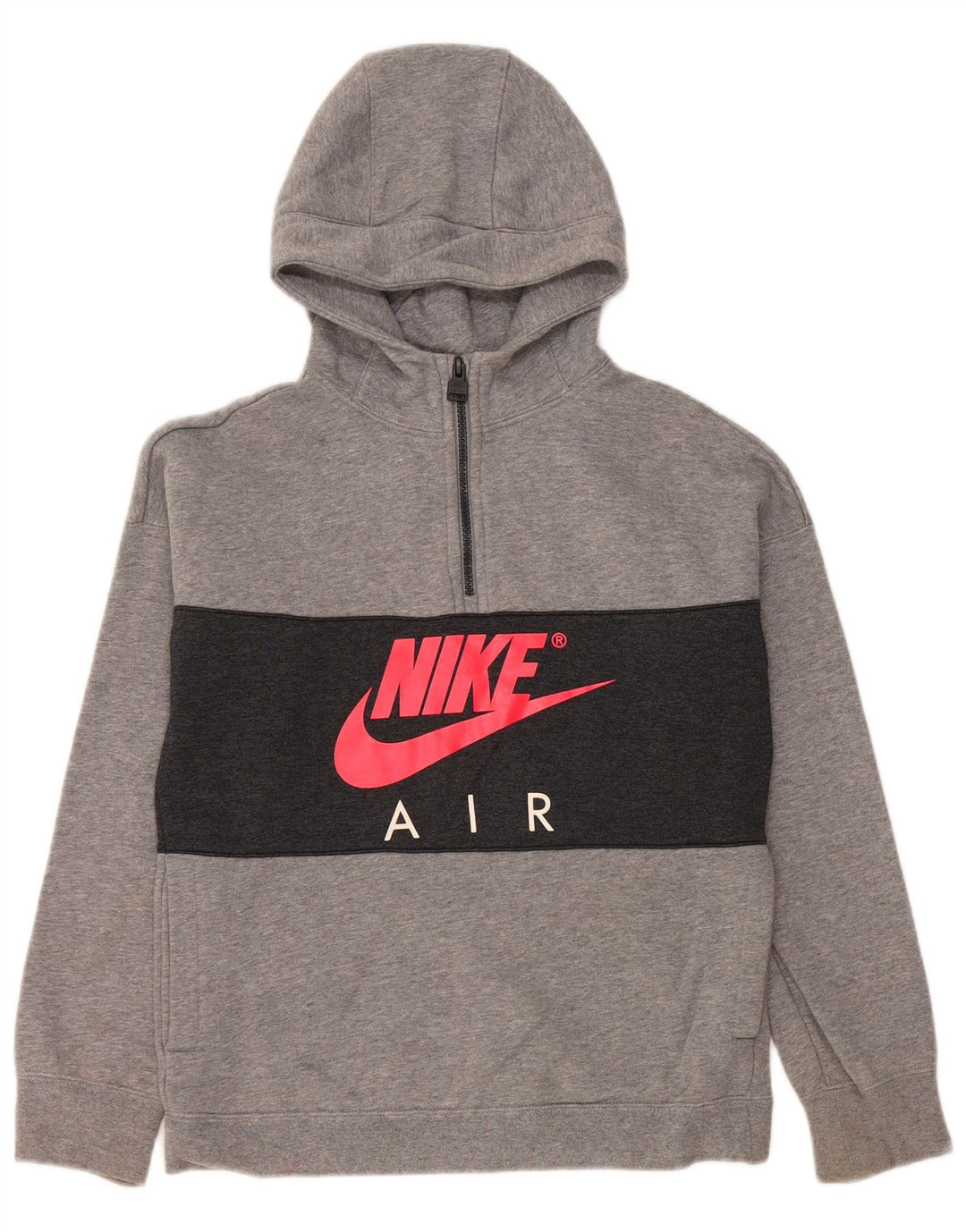 NIKE Boys Graphic Hoodie Jumper 12-13 Years Large Grey Colourblock