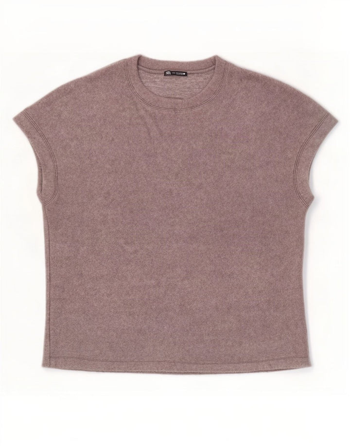 Zara Γυναικείο T-Shirt Top UK 14 Medium Grey Acrylic
