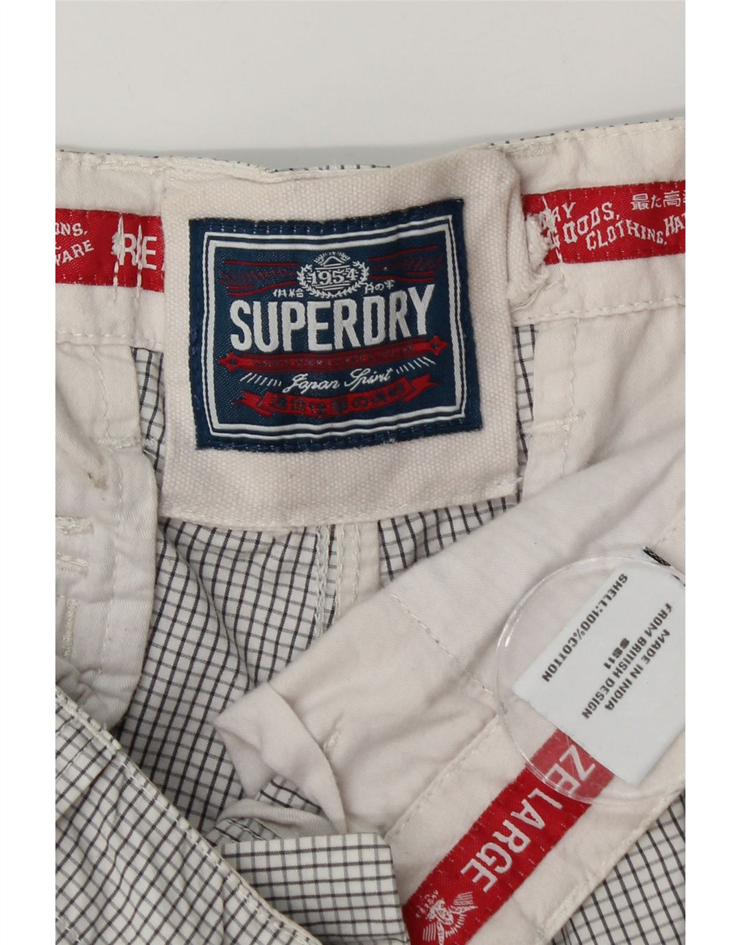 Ανδρικό σορτς Cargo Superdry μεγάλο W36 Λευκό βαμβακερό Gingham