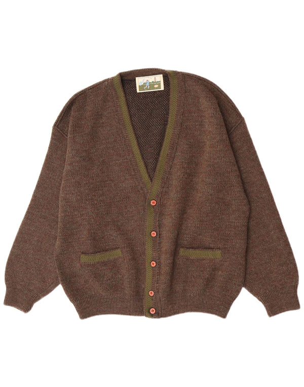 Vintage Mens Cardigan Sweater Large Brown Flecked