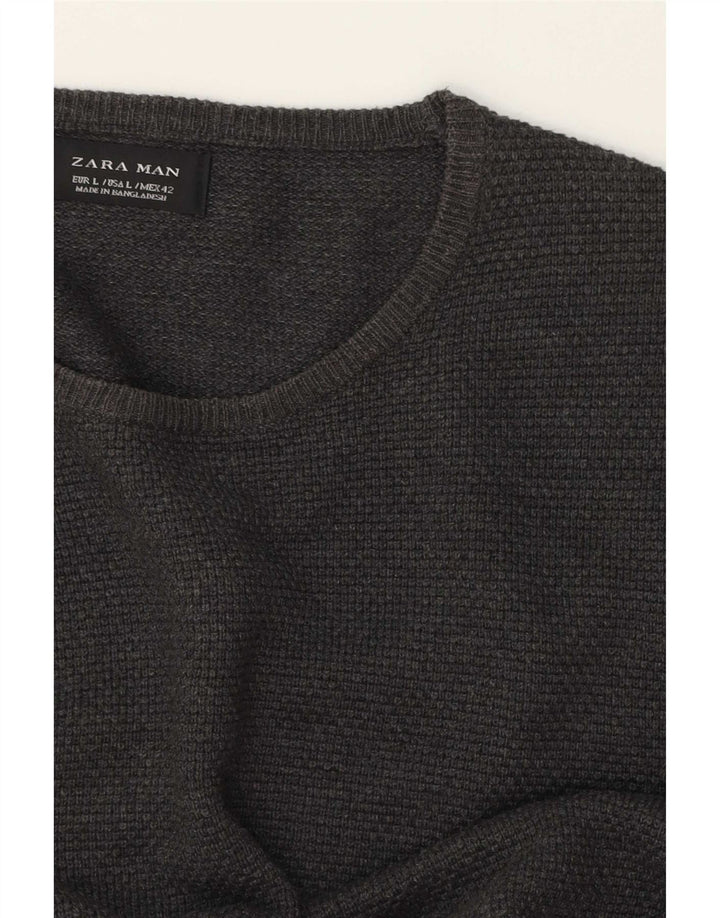 Ανδρικό πουλόβερ Zara Crew Neck Jumper Large Grey