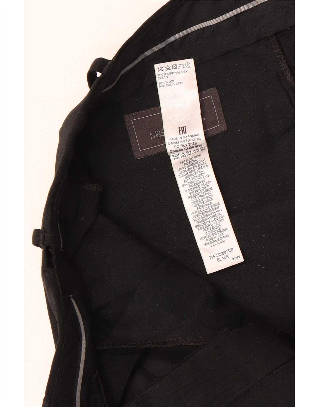 Marks & Spencer Ανδρικό παντελόνι με κανονική εφαρμογή W38 L31 Μαύρο μάλλινο