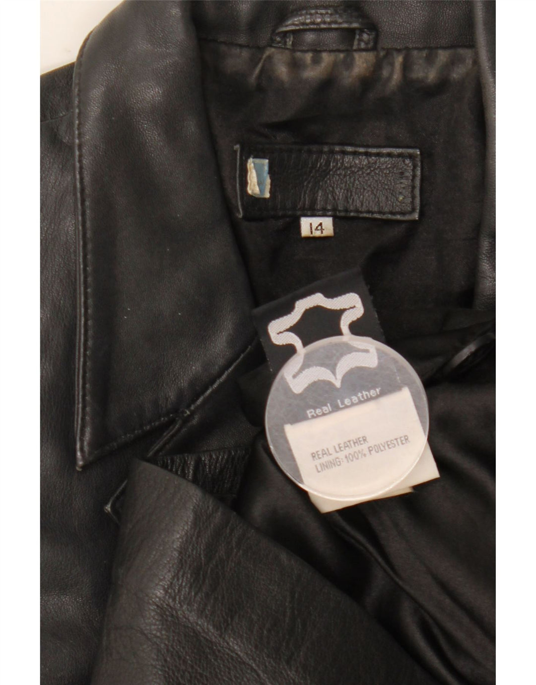 Vintage Γυναικείο Δερμάτινο Σακάκι Μπλέιζερ με 3 Κουμπιά UK 14 Μεγάλο Δερμάτινο Μαύρο