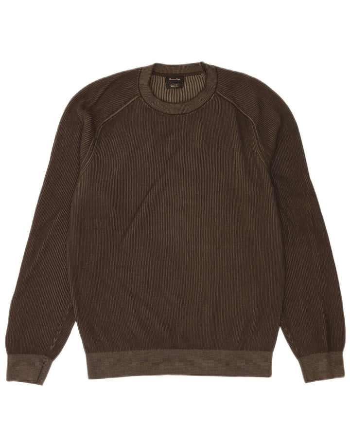 Massimo Dutti Ανδρικό πουλόβερ με λαιμόκοψη, μεσαίο καφέ βαμβακερό