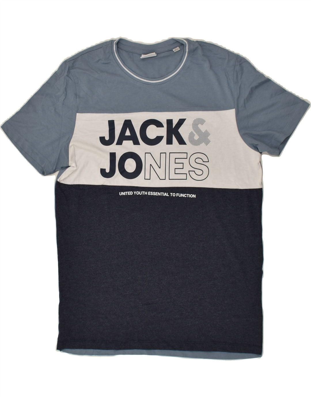 JACK & JONES Mens Graphic T-Shirt Top Medium Blue Colourblock Cotton | Vintage Jack & Jones | Thrift | Second-Hand Jack & Jones | Used Clothing | Messina Hembry 