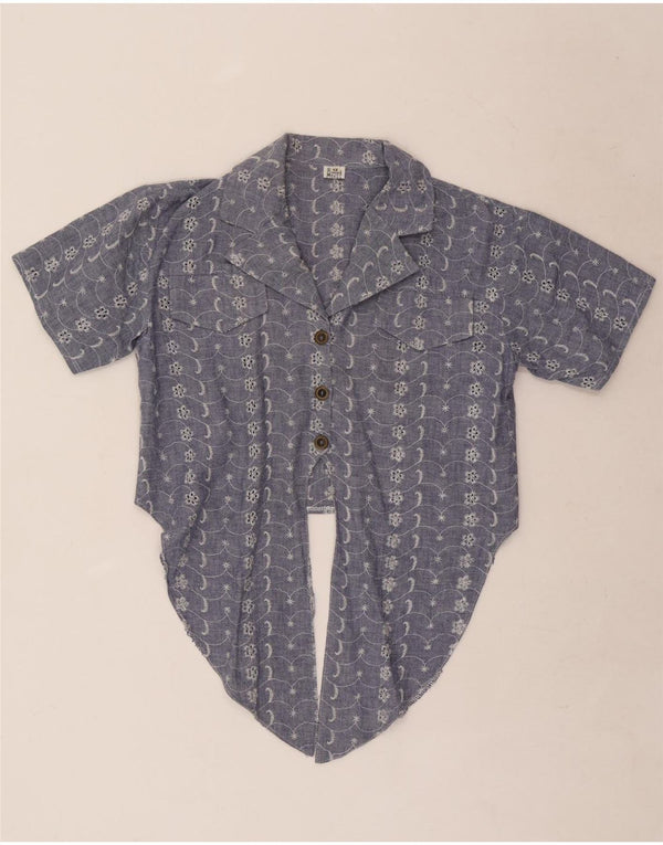Vintage γυναικείο Crop κοντομάνικο μπλούζα UK 12 Medium Blue Floral