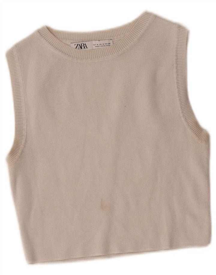 Zara Γυναικείο Crop Vest Top UK 12 Medium Off White