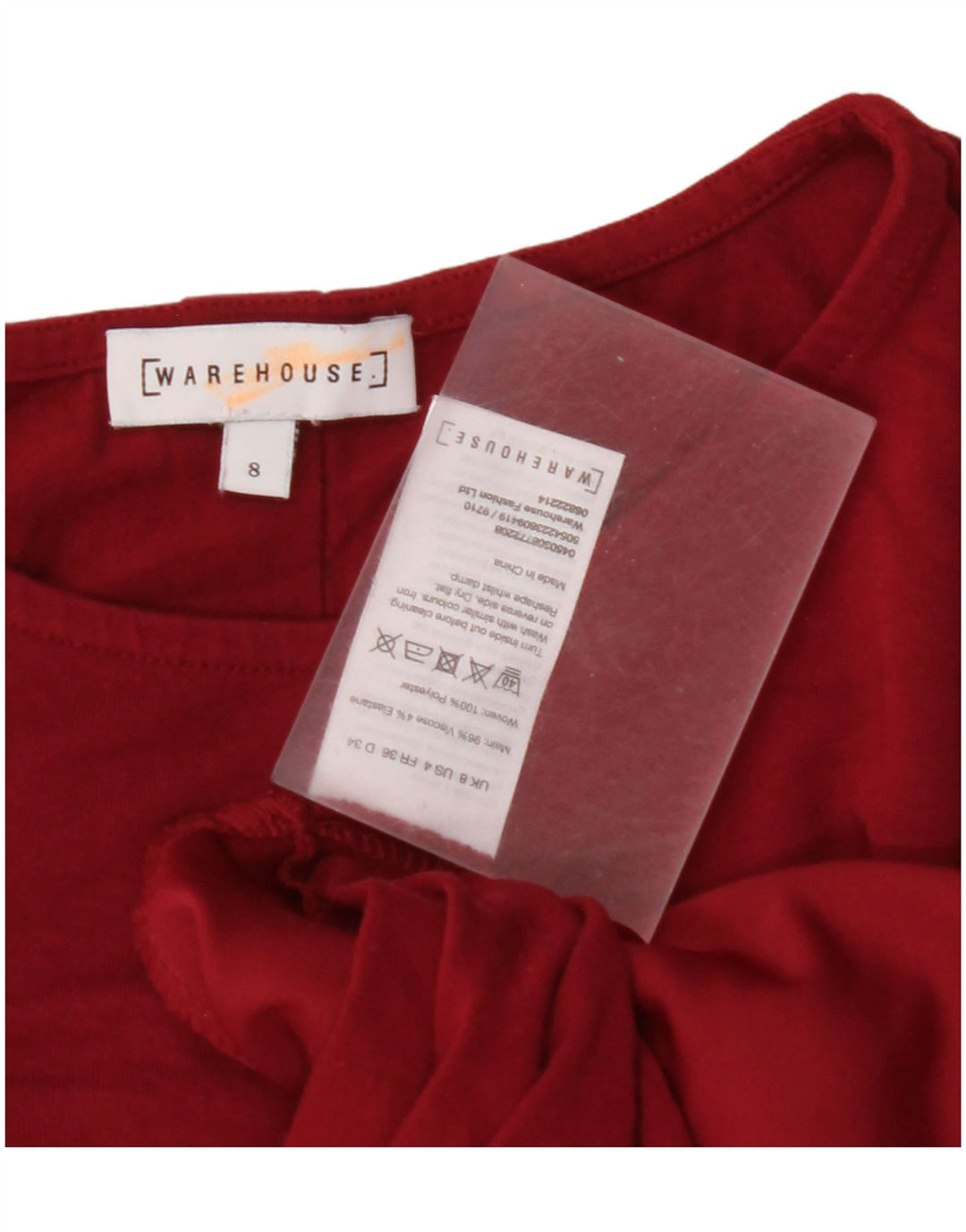 WAREHOUSE Γυναικεία μπλούζα με 3/4 μανίκια τοπ UK 8 Μικρή βισκόζη μπορντό