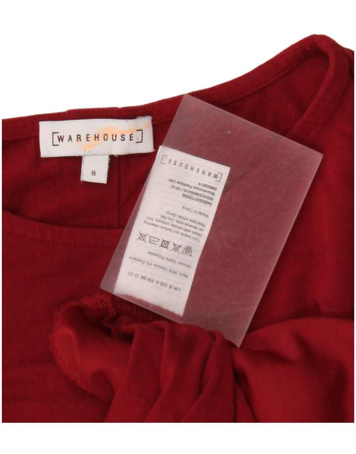 WAREHOUSE Γυναικεία μπλούζα με 3/4 μανίκια τοπ UK 8 Μικρή βισκόζη μπορντό
