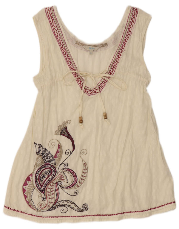 Γυναικεία γραφική αμάνικη μπλούζα Fat Face Top UK 12 Medium White Paisley