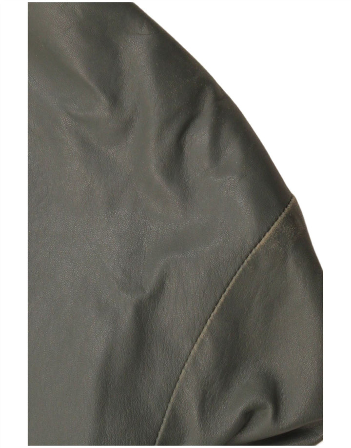 VINTAGE Γυναικείο Δερμάτινο Μπουφάν UK 12 Medium Grey Leather