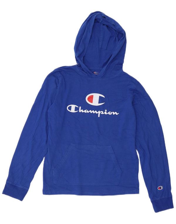 Champion Boys Graphic Hoodie Jumper 13-14 Years XL Blue Cotton