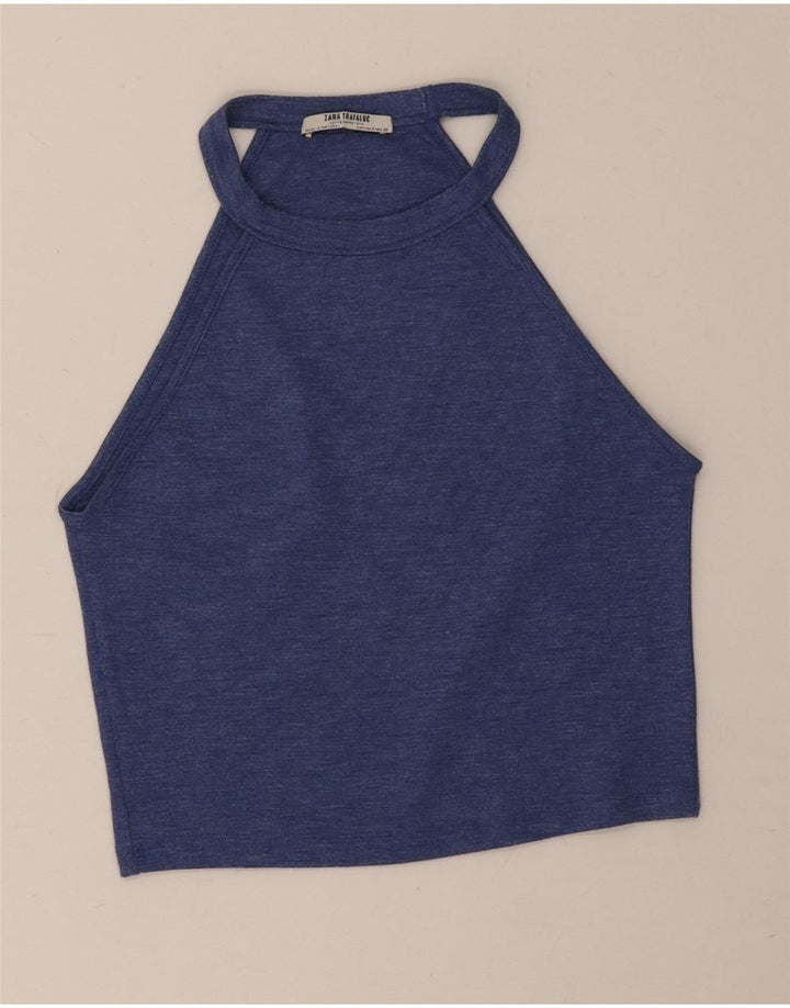 Zara Womens Crop Halter Top UK 10 Small Blue