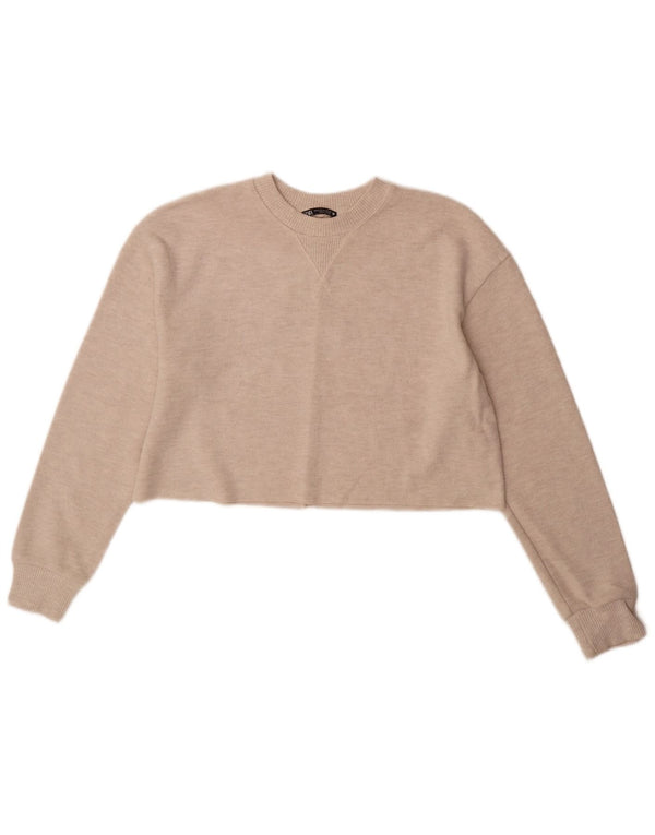 Zara Γυναικείο Crop Top μακρυμάνικο UK 14 Medium Beige Polyester