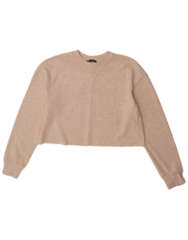 Zara Γυναικείο Crop Top μακρυμάνικο UK 14 Medium Beige Polyester