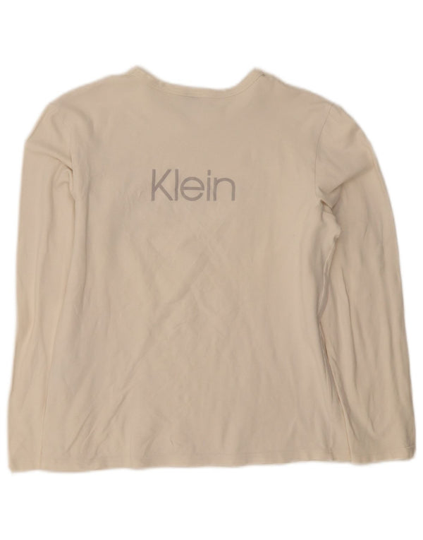 Calvin Klein Jeans Womens Graphic Top Long Sleeve UK 16 Large White Cotton