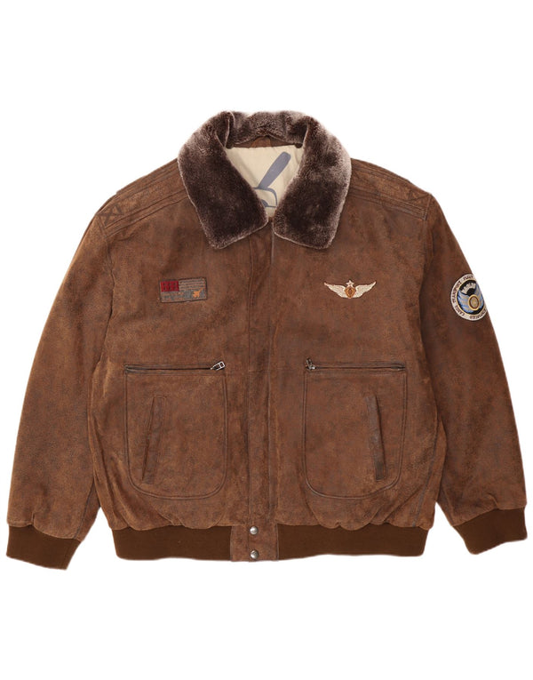 Maddox Ανδρικό Δερμάτινο Μπουφάν UK 52 6XL Καφέ Δερμάτινο