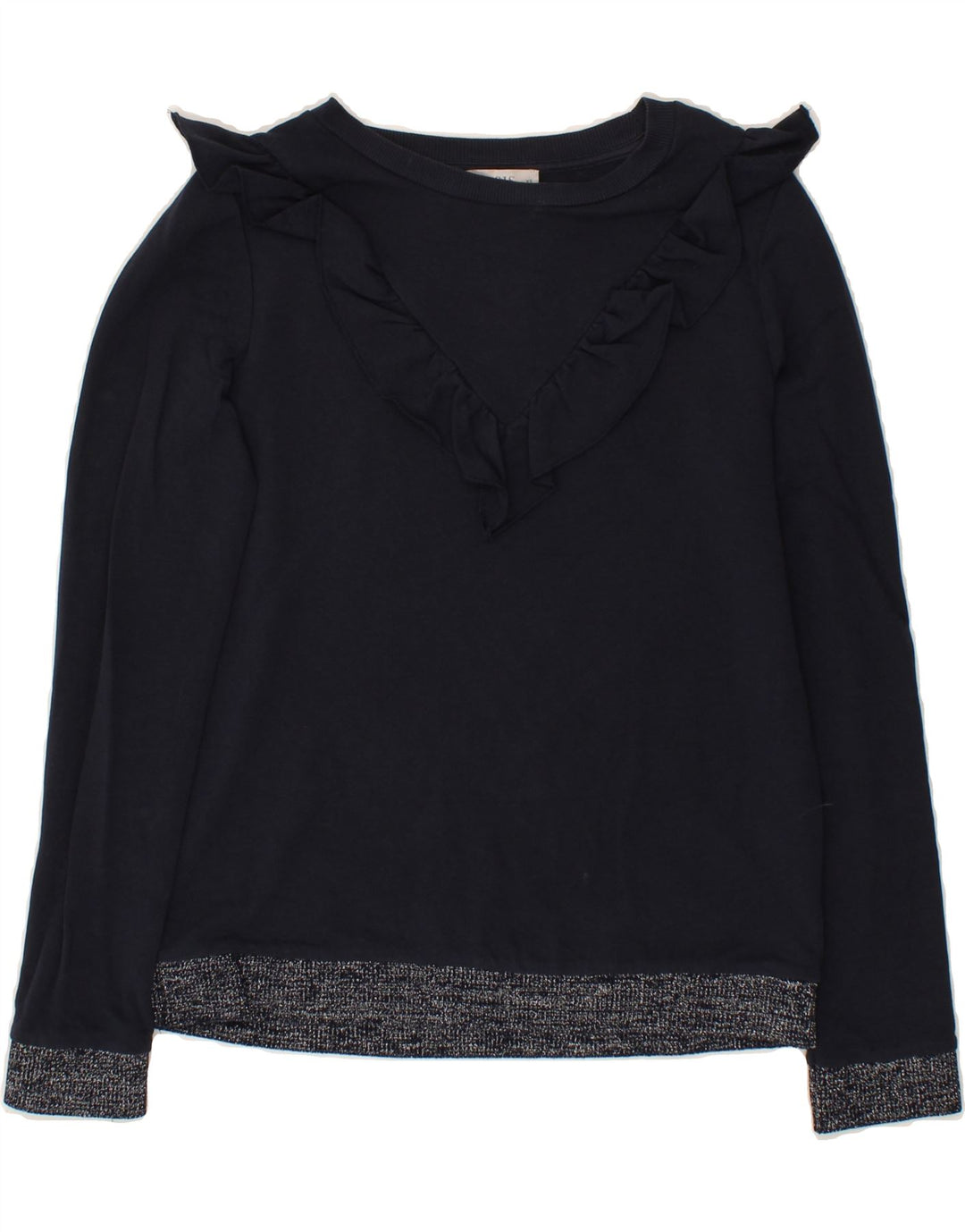 OASIS Womens Oversized Ruffle Front Top Long Sleeve UK 6 XS Navy Blue Vintage Oasis and Second-Hand Oasis from Messina Hembry 