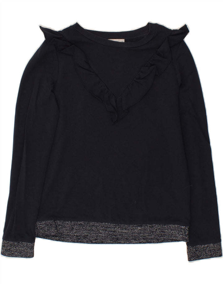 OASIS Womens Oversized Ruffle Front Top Long Sleeve UK 6 XS Navy Blue Vintage Oasis and Second-Hand Oasis from Messina Hembry 