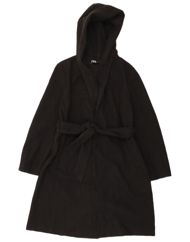 Γυναικείο παλτό ZARA με κουκούλα UK 16 Large Black Polyester