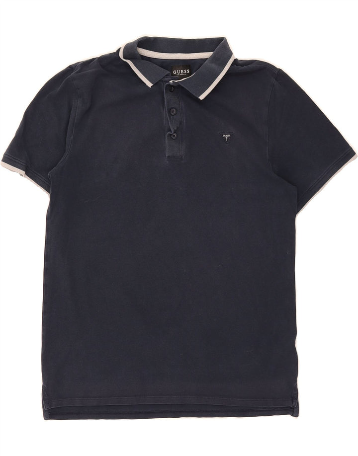 GUESS Mens Polo Shirt Medium Navy Blue Cotton Vintage Guess and Second-Hand Guess from Messina Hembry 