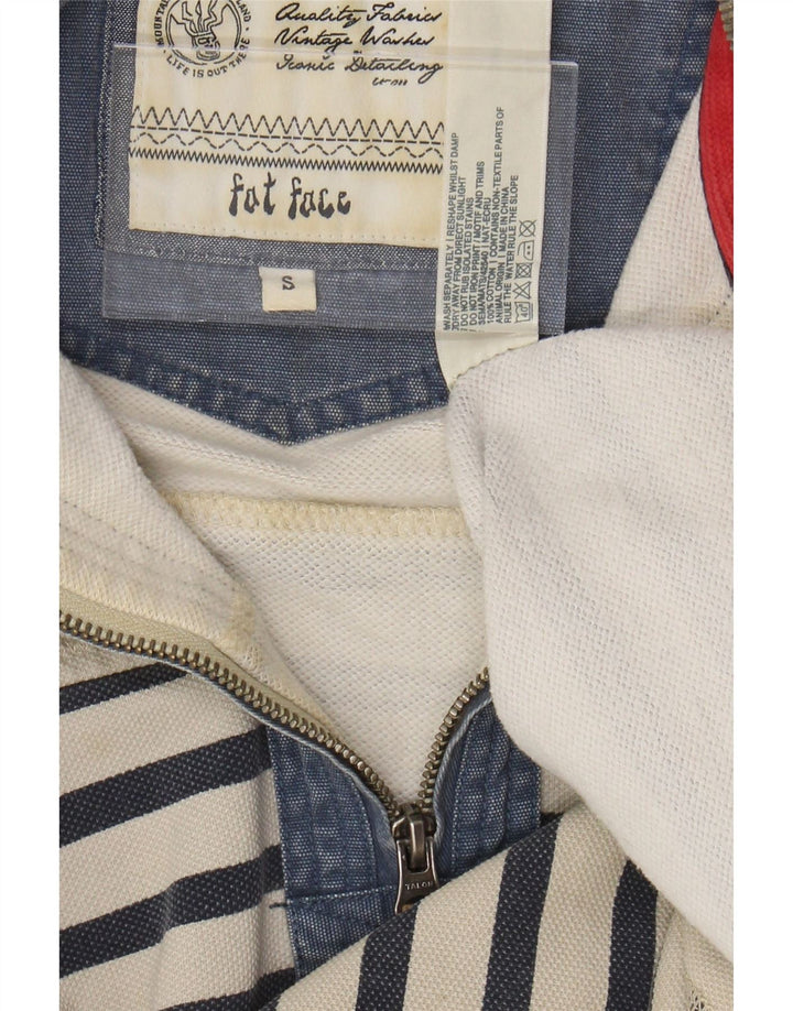 FAT FACE Ανδρικό φούτερ με φερμουάρ από βαμβακερό ριγέ μικρό σε λευκό χρώμα