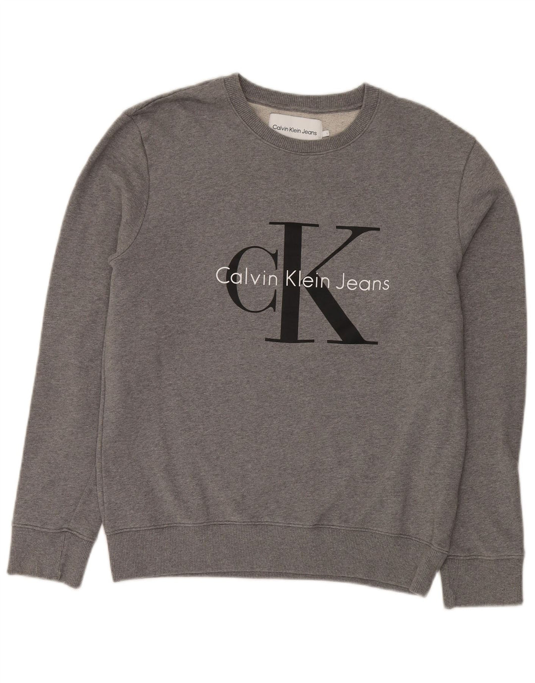 CALVIN KLEIN JEANS Ανδρικό γραφικό φούτερ Jumper μεγάλο γκρι βαμβακερό