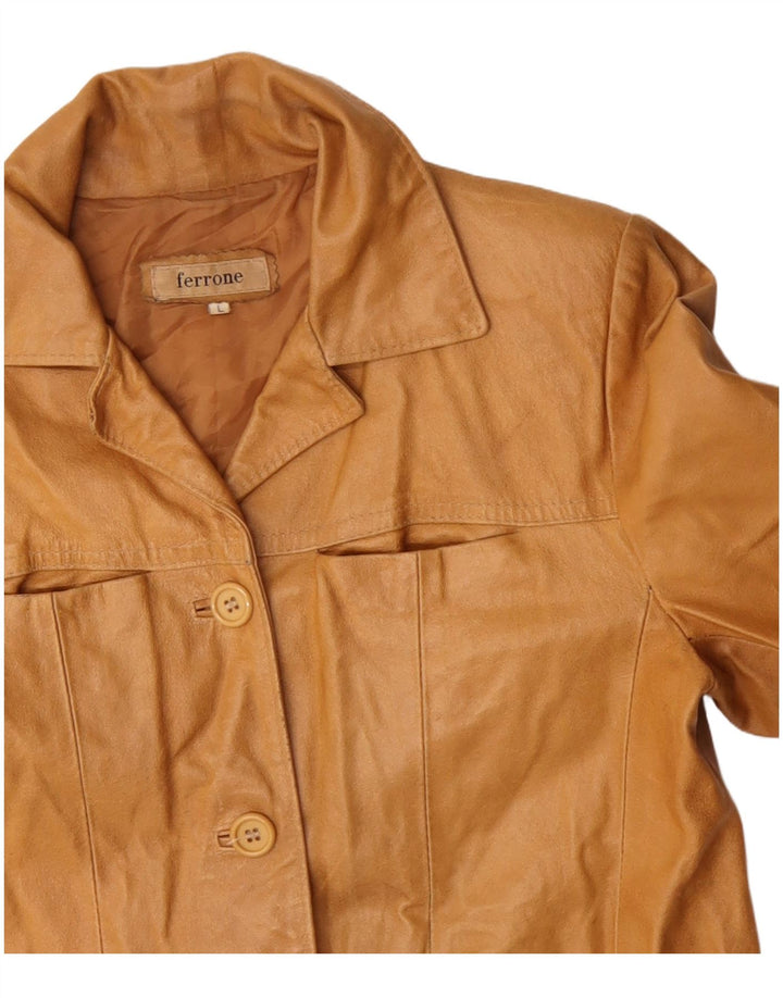 FERRONE Γυναικείο Δερμάτινο Μπουφάν UK 16 Large Brown Δερμάτινο