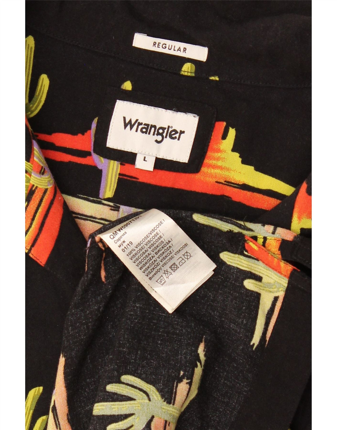 WRANGLER Ανδρικό πουκάμισο με κανονικό Abstract μοτίβο κοντομάνικο μεγάλο μαύρο