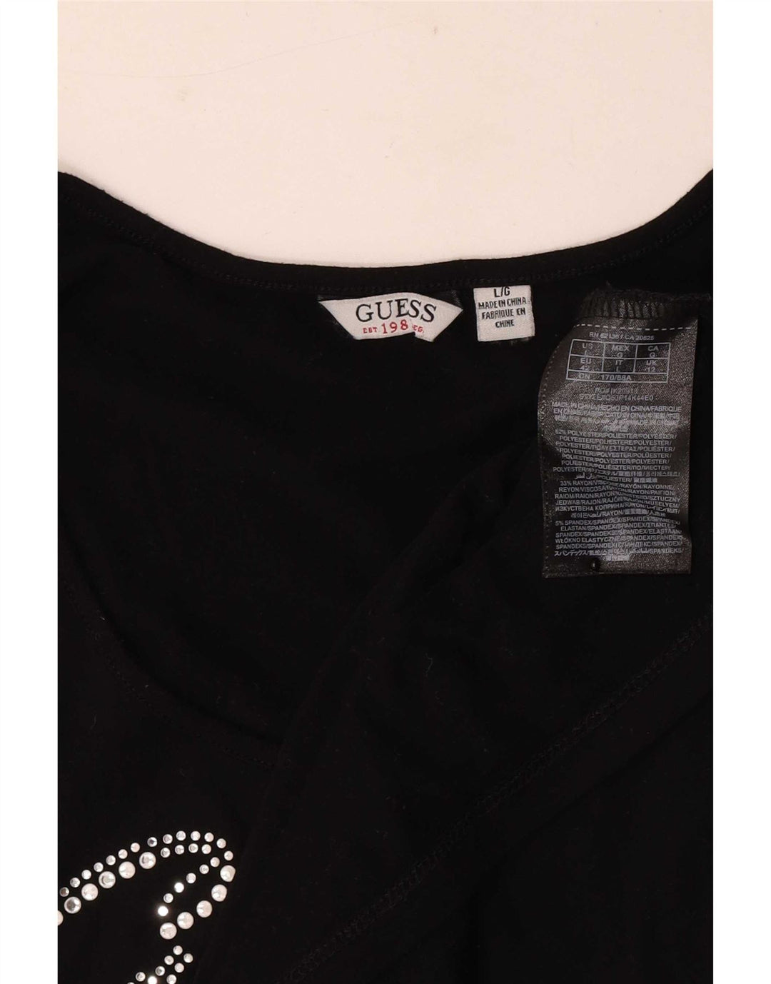 Γυναικείο γραφικό μπλουζάκι Guess Top UK 12 μεσαίο μαύρο πολυεστέρα