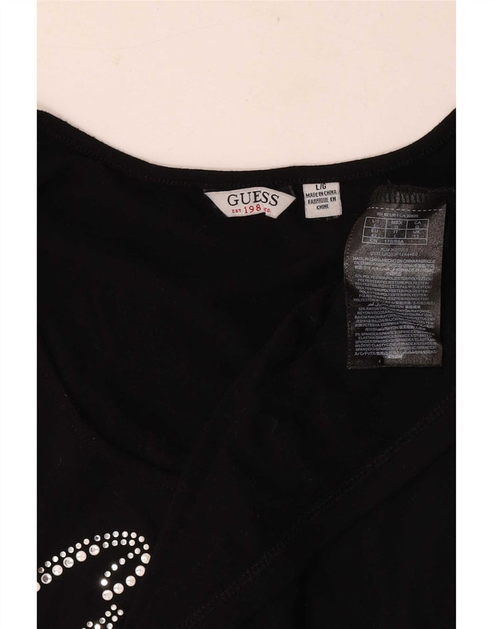 Γυναικείο γραφικό μπλουζάκι Guess Top UK 12 μεσαίο μαύρο πολυεστέρα