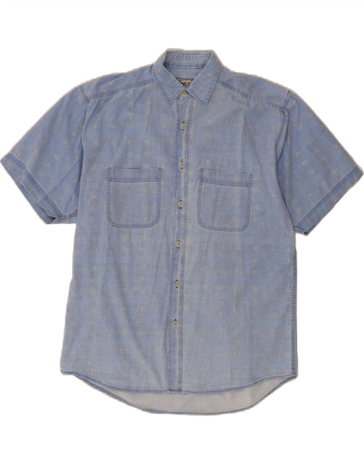 VINTAGE Mens Short Sleeve Shirt Large Blue Floral Vintage Vintage and Second-Hand Vintage from Messina Hembry 